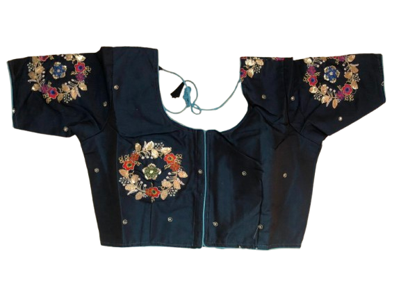 Raw Silk Navy blue Designer Blouse 34